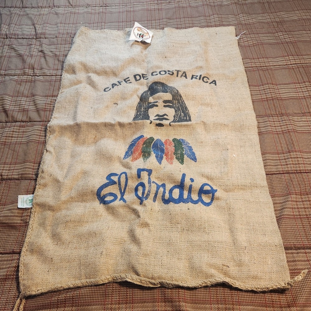 Costa Rica Coffee Sack Burlap Bag El Indio Jute Fabric Crafting Wall Art 40x27